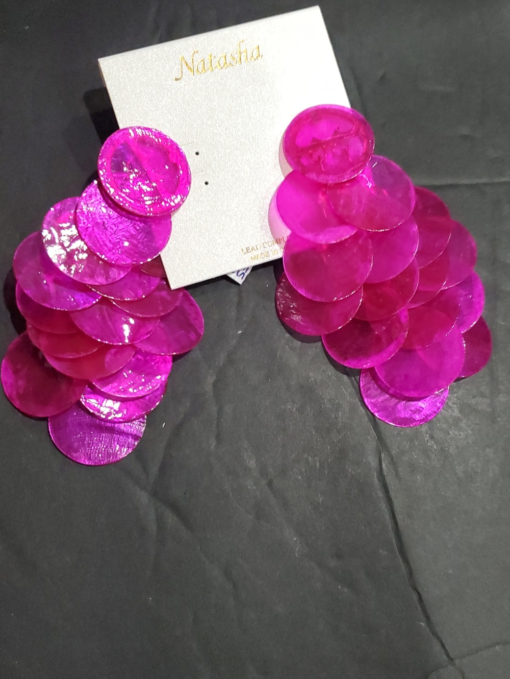 Natasha couture pink iridescent cascading‎  shell disc Chandelier style earrings